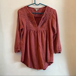 Lucky Brand Peasant Top w/ Crochet Details L